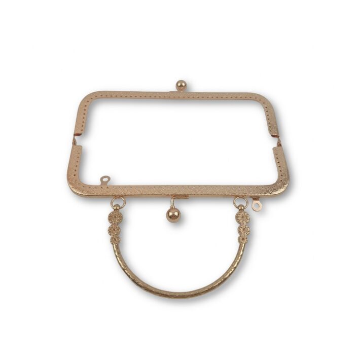 Ορθογώνιο κούμπωμα (Frame) για πλεκτή τσάντα 20X12 εκ. Χρυσό Ροζ - Image 2