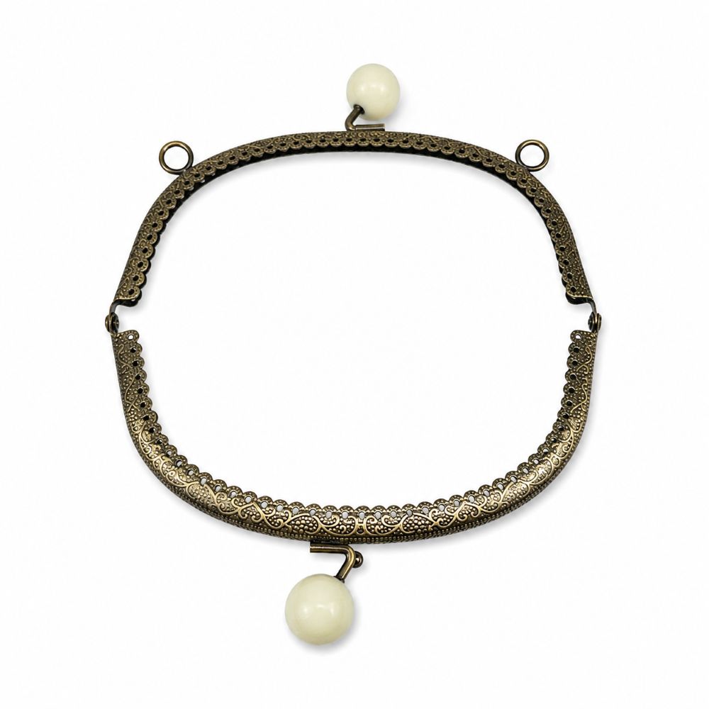 Οβάλ μπρονζέ κούμπωμα frame (κλικ-κλακ) για τσάντα 16,5εκ λευκό - Image 2
