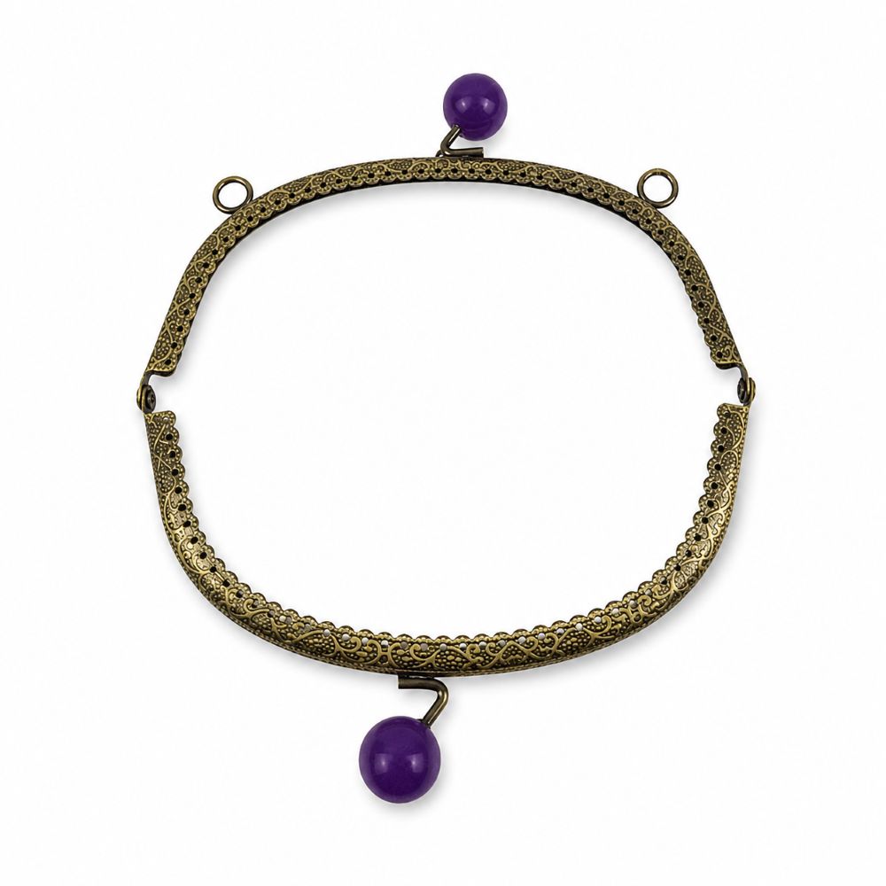 Οβάλ μπρονζέ κούμπωμα frame (κλικ-κλακ) για τσάντα 16,5εκ μωβ - Image 2
