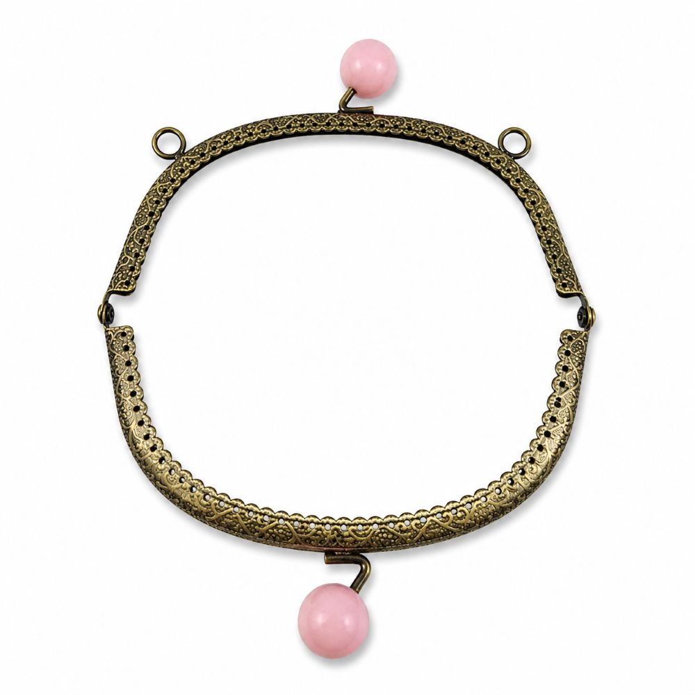 Οβάλ μπρονζέ κούμπωμα frame (κλικ-κλακ) για τσάντα 16,5εκ ροζ - Image 2