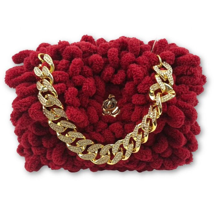 Πλεκτή Pochette τσάντα 26x18x8 εκ. Μπορντώ