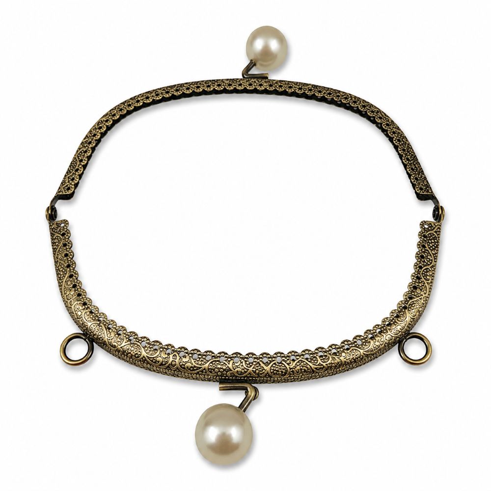Οβάλ μπρονζέ κούμπωμα frame (κλικ-κλακ) για τσάντα 16,5εκ πέρλα - Image 2