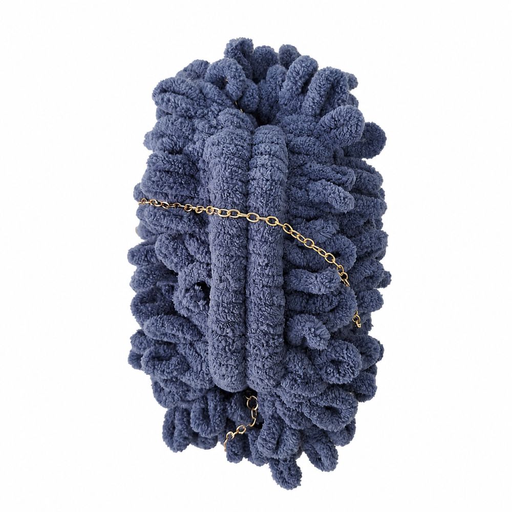 Χειροποίητο πλεκτό τσαντάκι puffy μπλε τζιν 25×10×15εκ. - Image 2